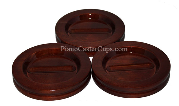 set of three mahogany high polish grand piano caster cups