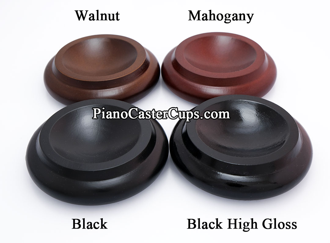 mahogany walnut and black piano caster cups